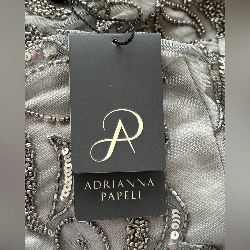 NWT Adrianna Papell Silver Gray Fully Beaded Embellished Mermaid Gown Size 10
